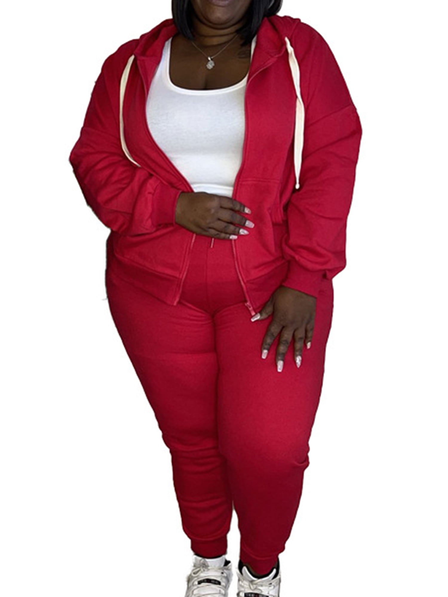 Capreze Plus Size Sweatsuits for Women Drawstring Tracksuit Sets Long
