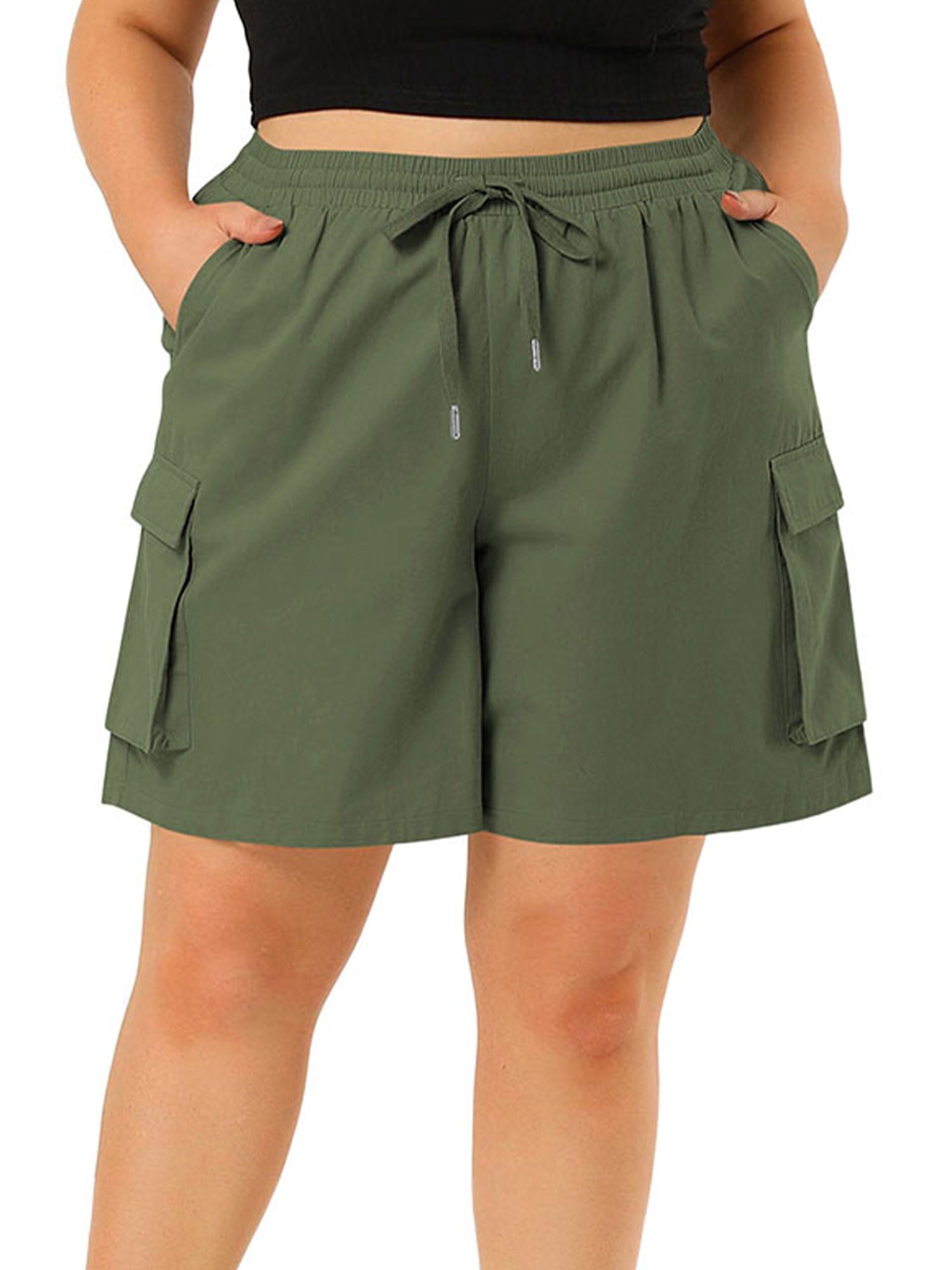 Capreze Plus Size Women Cargo Shorts Summer Casual Loose Drawstring Hiking  Shorts with Multi-Pockets Blue 5XL 