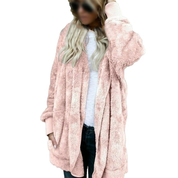 Capreze Plus Size Women Hooded Cardigan Jackets Winter Fleece Open Front Long Sleeve Coat Outwear with Pockets for Ladies