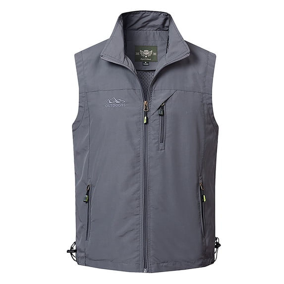 Capreze Sleeveless Jacket Full Zip Vest for Mens Casual Outdoor Casual Stand Collar Waistcoat Fall Solid Color Outwear Grey XL