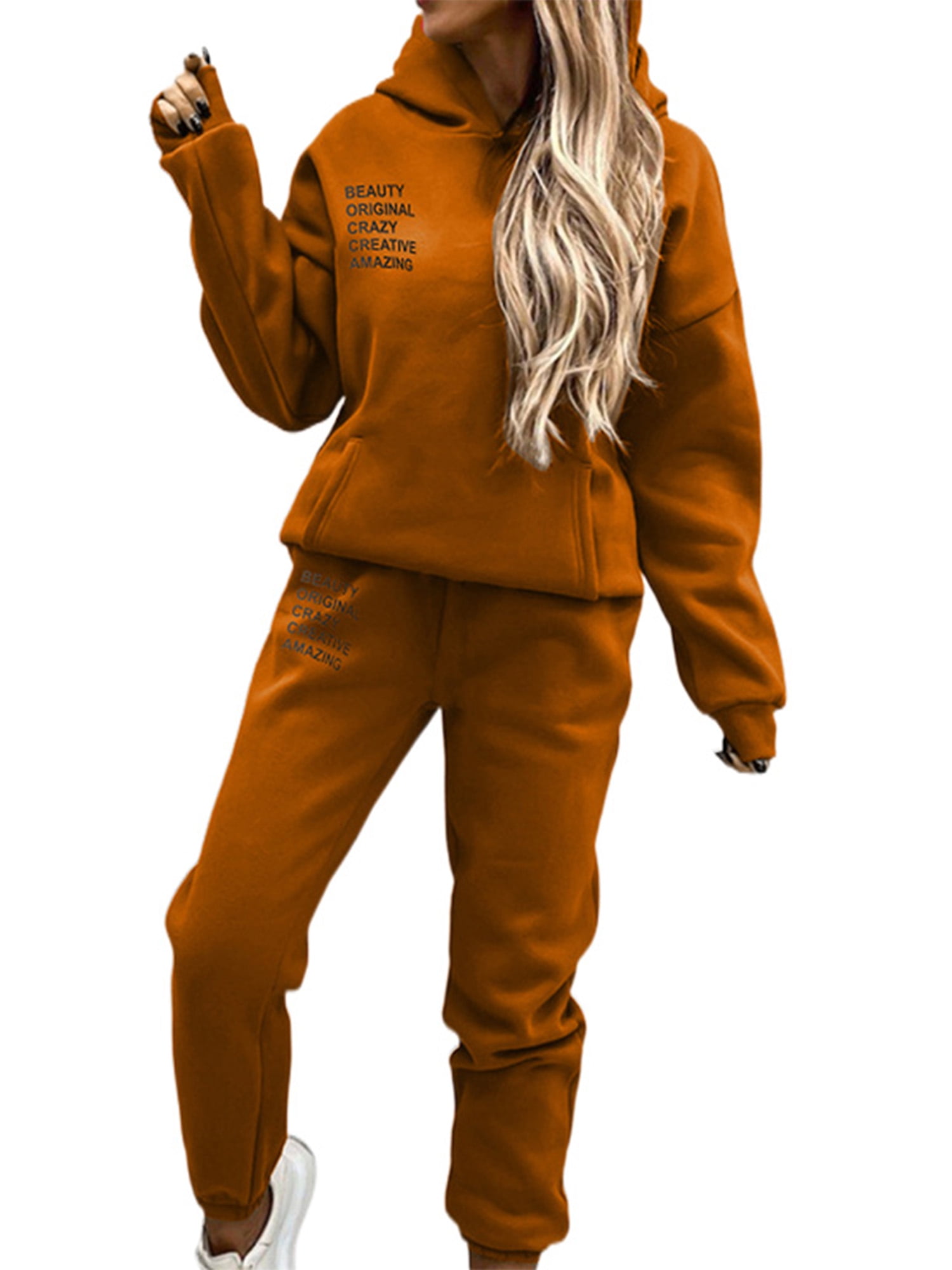 Capreze Sweatsuit Lounge Set for Women 2 Piece Fleece Sweatshirt &  Sweatpants Hoodie Tracksuits Activewear with Pocket Camel S 