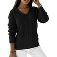 thumbnail image 1 of Capreze Winter Warm Sweater Jumper for Women Cable Knitted Tops Casual Long Sleeve V Neck Pullover Work Chunky Pullovers Black 2XL, 1 of 8
