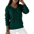 thumbnail image 1 of Capreze Winter Warm Sweater Jumper for Women Cable Knitted Tops Casual Long Sleeve V Neck Pullover Work Chunky Pullovers Green S, 1 of 8