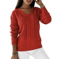 thumbnail image 1 of Capreze Winter Warm Sweater Jumper for Women Cable Knitted Tops Casual Long Sleeve V Neck Pullover Work Chunky Pullovers Red XL, 1 of 8