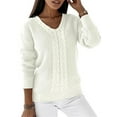 thumbnail image 1 of Capreze Winter Warm Sweater Jumper for Women Cable Knitted Tops Casual Long Sleeve V Neck Pullover Work Chunky Pullovers White 2XL, 1 of 8