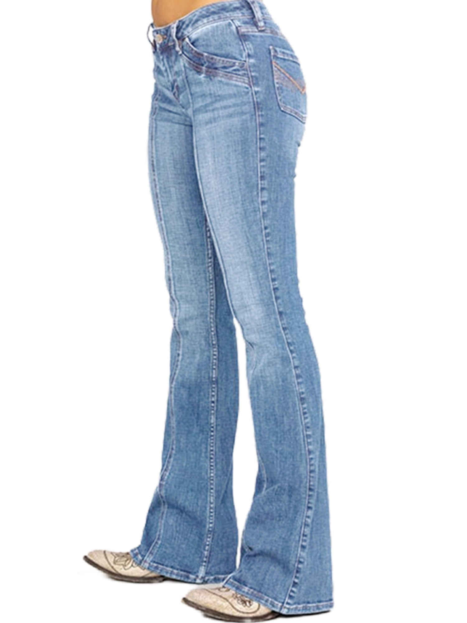 Capreze Women Buttoned Bootcut Jeans Casual Flare Denim Pants Bell Bottom  Jeans with Pockets Light Blue L