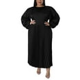 thumbnail image 1 of Capreze Women Dresses Solid Color Maxi Dress Plus Size Long Sleeve Crew Neck Dress Black 5XL, 1 of 5