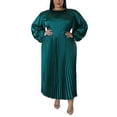 thumbnail image 1 of Capreze Women Dresses Solid Color Maxi Dress Plus Size Long Sleeve Crew Neck Dress Green L, 1 of 6