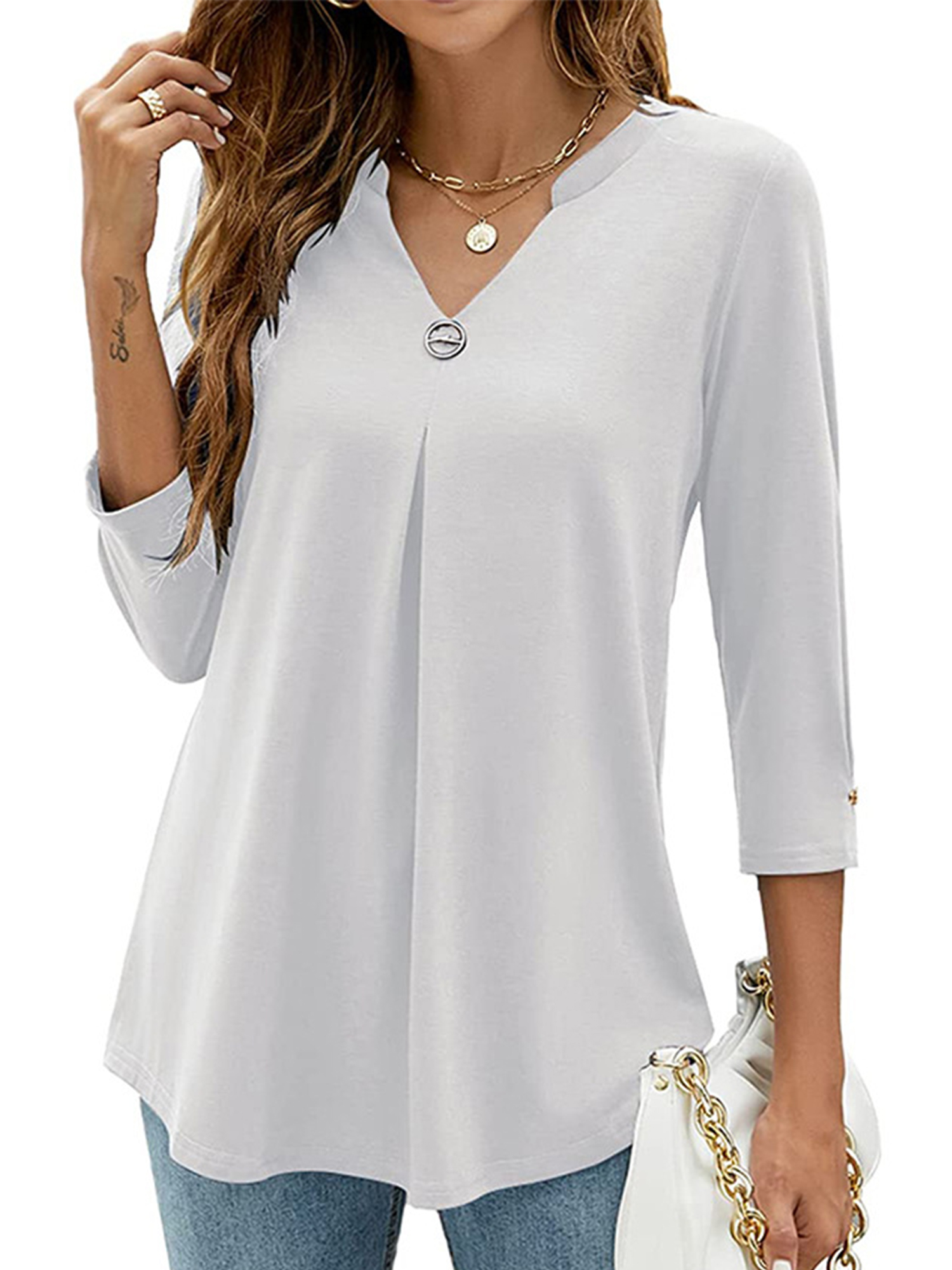 Capreze Women Dressy Casual Tops 3/4 Sleeve Flowy Tunic Blouse Swing ...