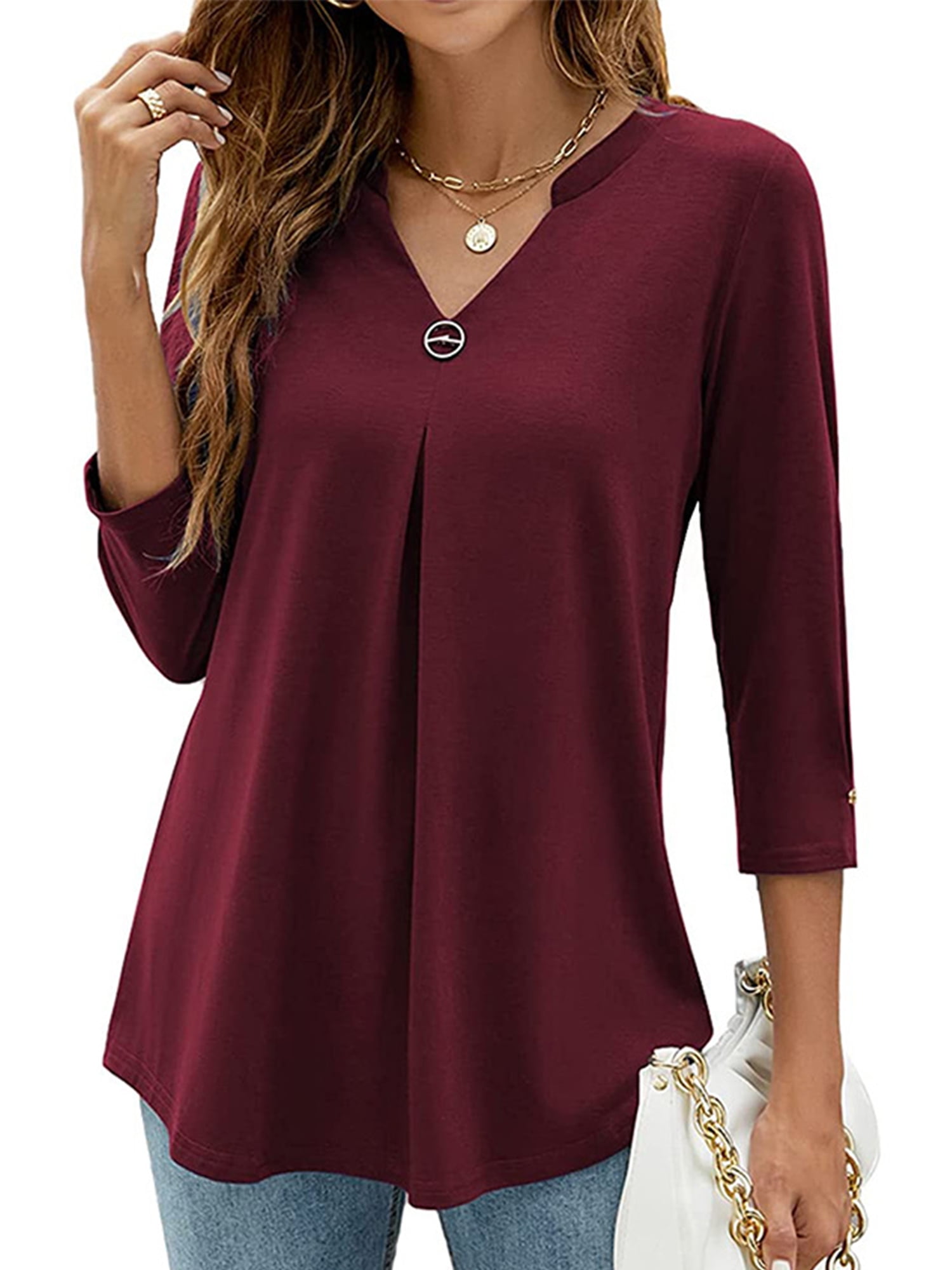  Cozirly Womens Tops Casual Dressy Slim Fit 3/4 Sleeve