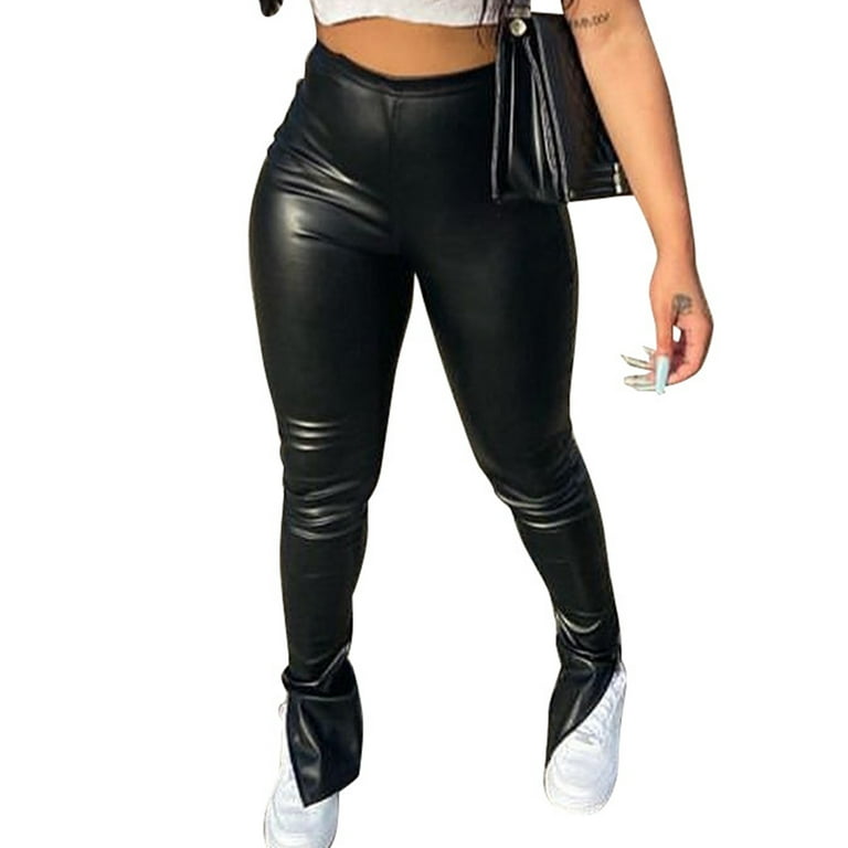 Leggings Leather Look PU Ladies Girls Stretch Trousers Faux Pants