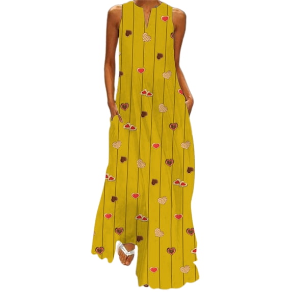 Capreze Women Long Maxi Dresses V Neck Summer Beach Sundress Sleeveless Tank Dress Kaftan Floral Print Style P XL