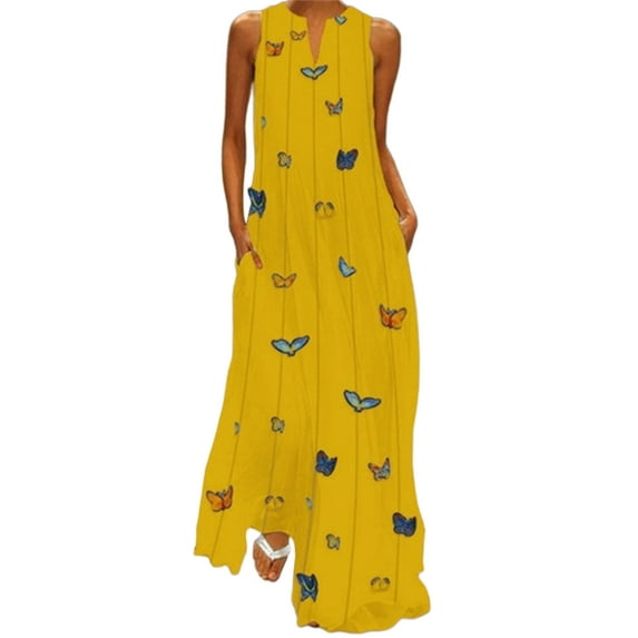 Capreze Women Long Maxi Dresses V Neck Summer Beach Sundress Sleeveless Tank Dress Kaftan Floral Print Style X L