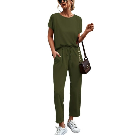 Capreze Women Plus Size Pajamas Set Short Sleeve Sleepwear Pjs Nightwear Soft Pj Lounge Sets with Pockets Pajamas Ladies Loungewear Green M