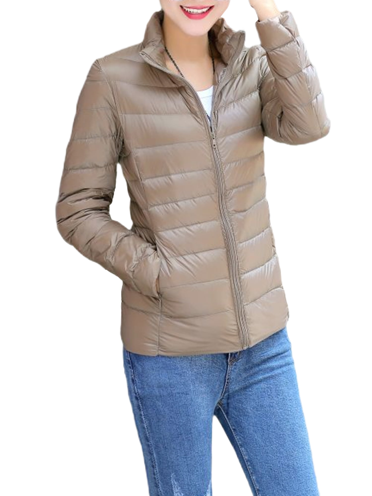 Capreze Women Puffer Jacket Stand Up Collar Coat Full Zip Down 