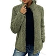 thumbnail image 1 of Capreze Women Sherpa Fleece Jacket Full Zipper Faux Fuzzy Casual Bomber Coat With Pockets Long Sleeve Winter Outwear Army Green S, 1 of 3