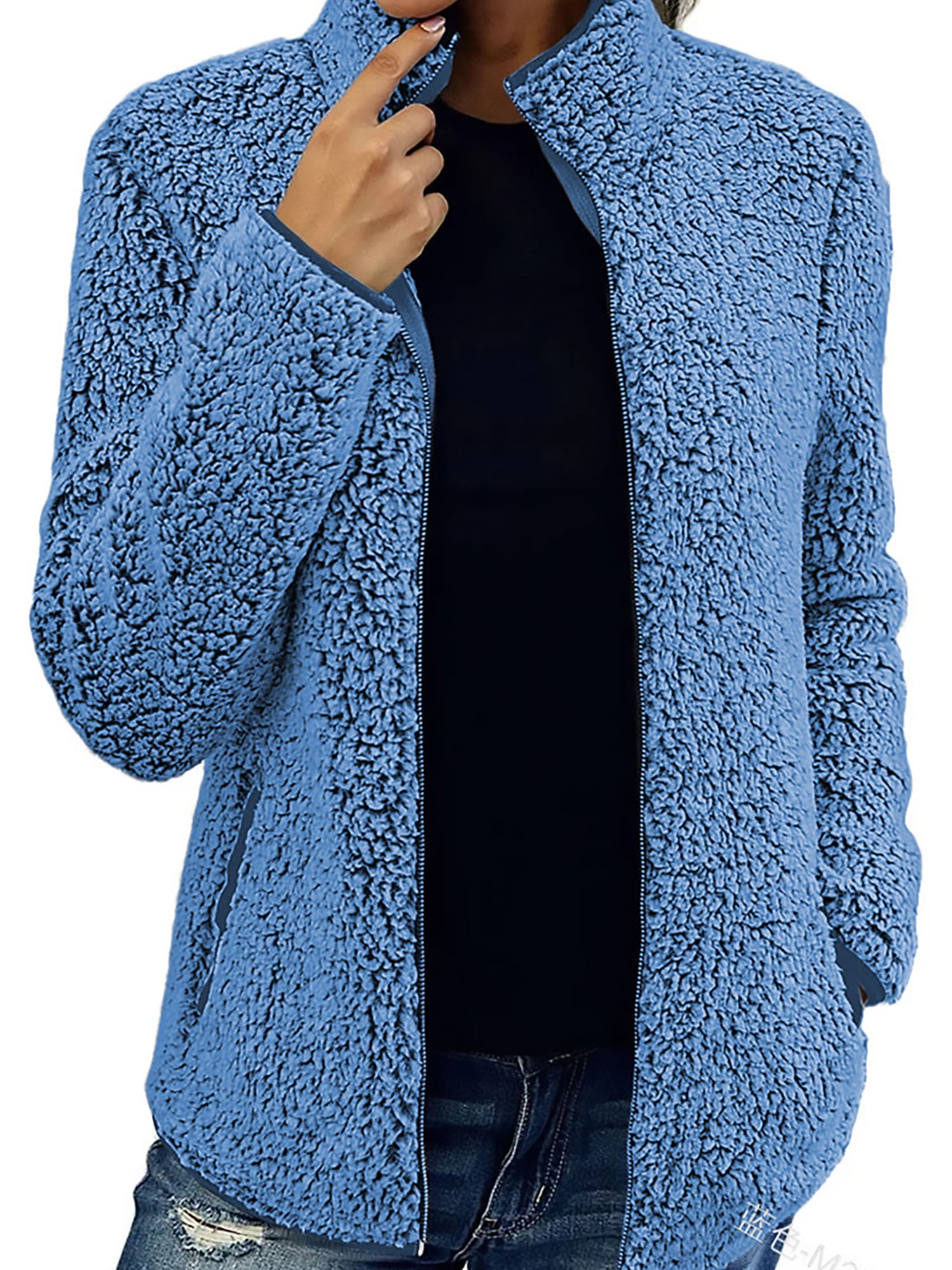 Capreze Women Sherpa Fleece Jacket Full Zipper Faux Fuzzy Casual Bomber ...