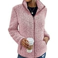 thumbnail image 1 of Capreze Women Sherpa Fleece Jacket Full Zipper Faux Fuzzy Casual Bomber Coat With Pockets Long Sleeve Winter Outwear Pink L, 1 of 3