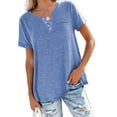 thumbnail image 1 of Capreze Women Short Sleeve Henley V Neck T Shirts Casual Plain T Shirts, 1 of 2