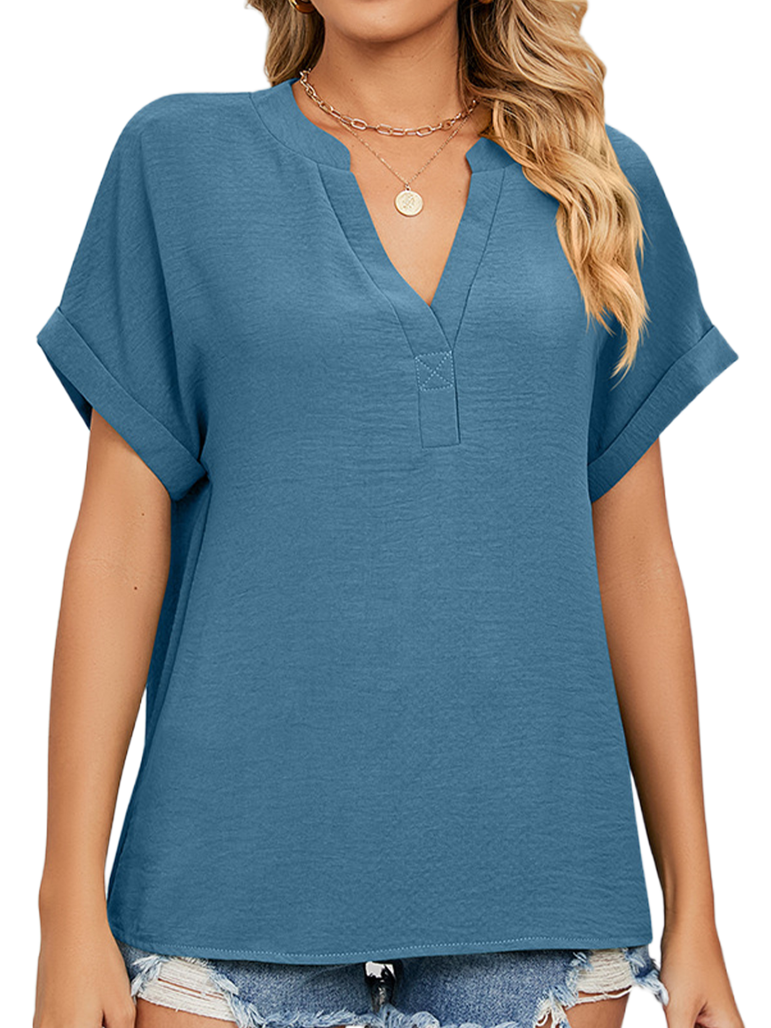 Capreze Women Tops Short Sleeve Tshirt V Neck Tunic Shirt Basic Tee