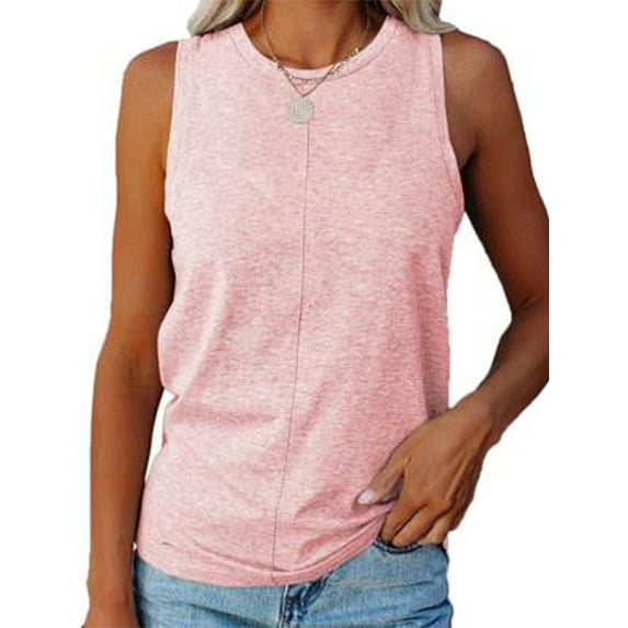 Capreze Women Vest Crew Neck Tank Tops Solid Color T Shirts Loose Camisole Sleeveless Blouse Pink 3XL