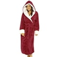 thumbnail image 1 of Capreze Women's Plush Sherpa Lounger Solid Color Sleepwear Hooded Sherpa Robes Loose Dressing Gown Long Sleeve Fleece Robe Red L, 1 of 5