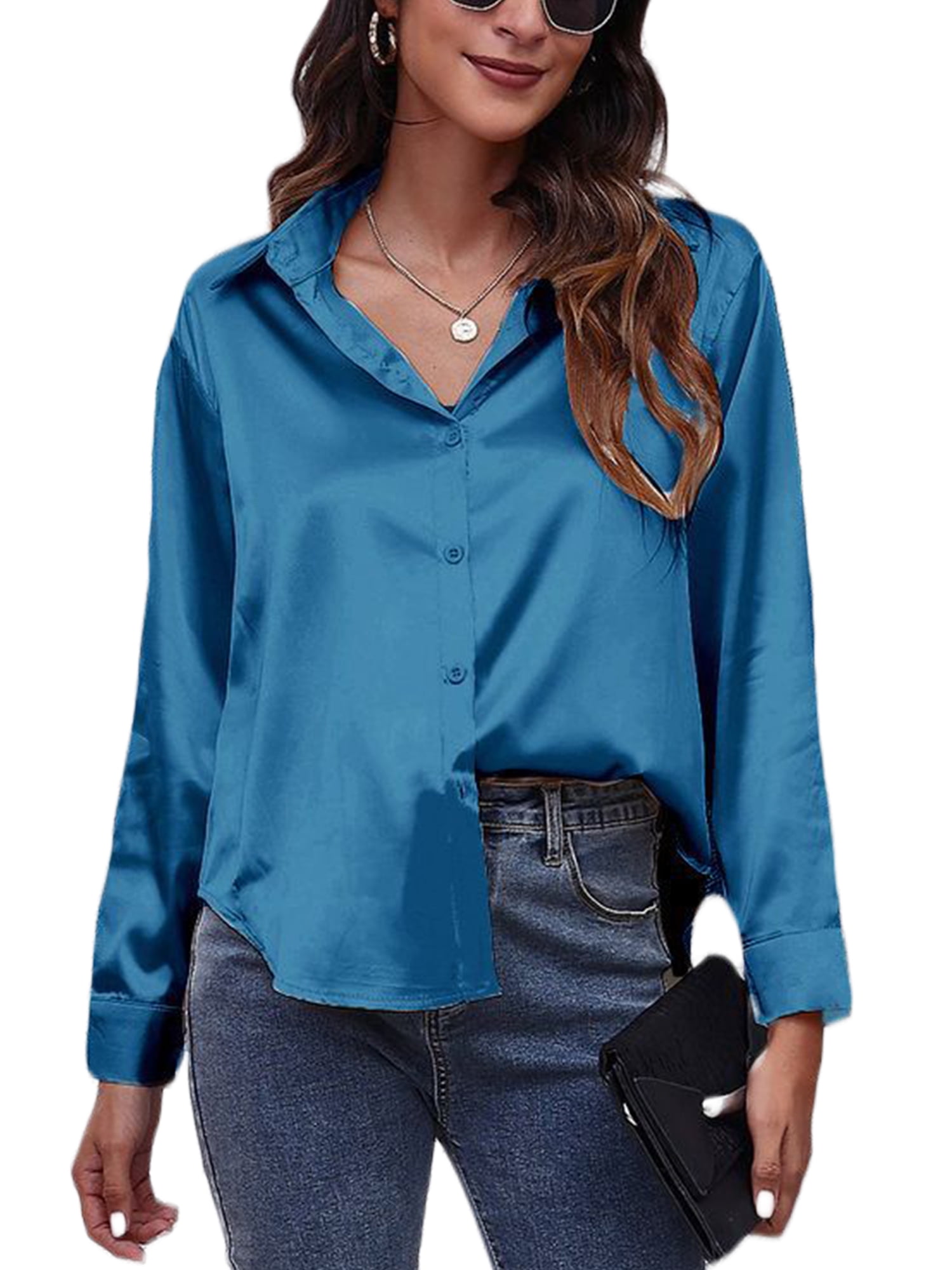 Capreze Womens Button Down Shirt Long Sleeve Work Dress Shirts V