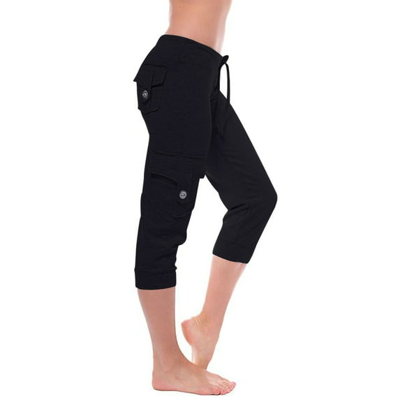 Capreze Womens Capris Sweatpant Joggers Cargo Crop Workout Pants Plus Size Elastic Waist Yoga Activewear Bottoms Pocket