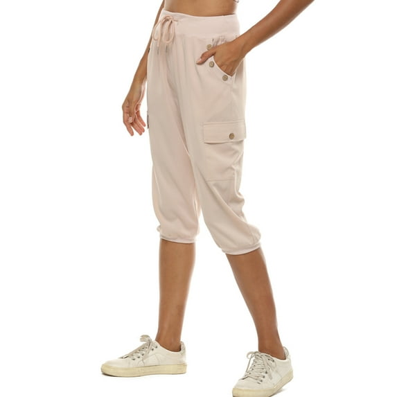 Capreze Womens Drawstring Cargo Capri Pants Casual Knee Capris with Pockets