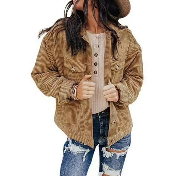 Capreze Womens Long Sleeve Button Down Jackets Tops Casual Soft Lightweight Shirt Jacket Lapel Corduroy Coat Outwear with Pockets