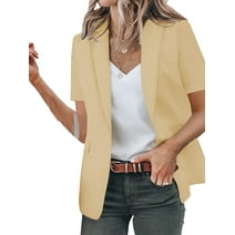 Capreze Womens Short Sleeve Blazers Open Front Work Office Jackets Blazer Fake Pocket