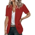 thumbnail image 1 of Sexy Dance Women Summer Plain Cardigan Jacket Blazers Office Outwear Short Sleeve Business Jackets Fake Pocket Red M, 1 of 4