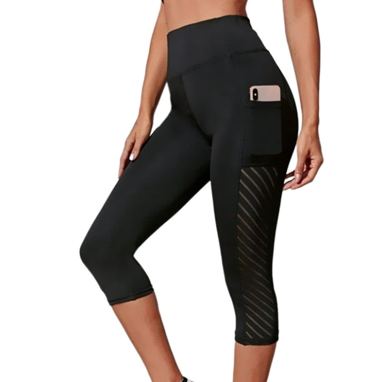 High Waist Cropped Workout Leggings for Women with Pockets Mesh Capri Yoga  Pants