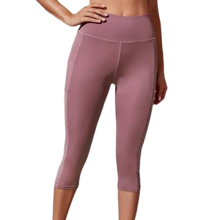 Capreze Womens Tummy Control Capri Leggings Body Shaping Mesh Yoga Pant  High Waist Sports Crop Pants