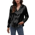 thumbnail image 1 of Capreze Work Office Shirt Tops for Women New Long Sleeve Loose Baggy Casual Tunic Top Blouse Ladies Satin Basic Tee Tops L Black, 1 of 3