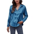 thumbnail image 1 of Capreze Work Office Shirt Tops for Women New Long Sleeve Loose Baggy Casual Tunic Top Blouse Ladies Satin Basic Tee Tops M Blue, 1 of 3