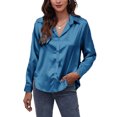 thumbnail image 1 of Capreze Work Office Shirt Tops for Women New Long Sleeve Loose Baggy Casual Tunic Top Blouse Ladies Satin Basic Tee Tops XL Blue, 1 of 3