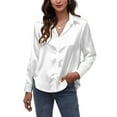 thumbnail image 1 of Capreze Work Office Shirt Tops for Women New Long Sleeve Loose Baggy Casual Tunic Top Blouse Ladies Satin Basic Tee Tops XL White, 1 of 3