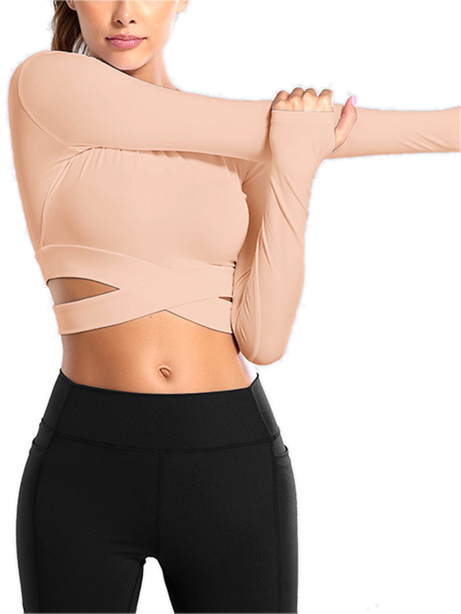 2 Pieces Women's Long Sleeve Crop Tops Cutout Workout Shrug Yoga Sports Tee  Bodysuit Casual Cropped Sweatshirts : : Clothing, Shoes 