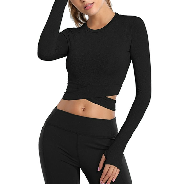 Capreze Workout Yoga Tops for Women Crop Top Compression Long Sleeve  Fitness Athletic Yoga Sports Shirt
