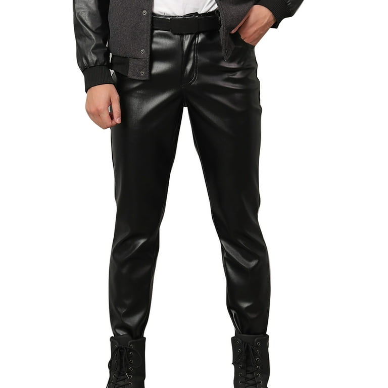 Capreze Zip Faux Leather Pant Button Trousers Mens Lightweight