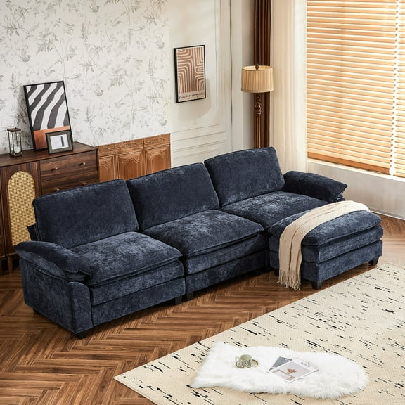 Capri 122" Oversized Sectional Couch, L Shaped Cloud Couch, Convertible Sofa Set for Living Room, Chenille, Blue