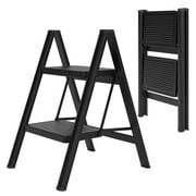 Capri 2 Step Ladder for Adults, Folding Step Stool with Anti-Slip Foot Pads and Widened Pedals, Portable Step Ladder for Kitchen, Household, Library, 330 lbs Capacity, Lightweight, Black