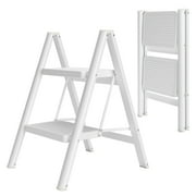 Capri 2 Step Ladder for Adults, Folding Step Stool with Anti-Slip Foot Pads and Widened Pedals, Portable Step Ladder for Kitchen, Household, Library, 330 lbs Capacity, Lightweight, White