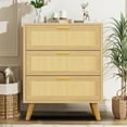 thumbnail image 1 of Capri 3 Drawer Dresser, Rattan Storage Wide Chest of Drawers, Night Stand Storage Cabinet for Women, Kids, Baby, Nursery, Girls, Bedroom Living Room Furniture, Natural, 1 of 10
