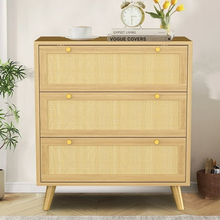 Capri Rattan 3 Drawer Dresser, Storage Chest of Drawers, Bedside Night Stand Storage Cabinet for Women, Kids, Baby, Nursery, Girls, Bedroom Living Room Furniture, Natural