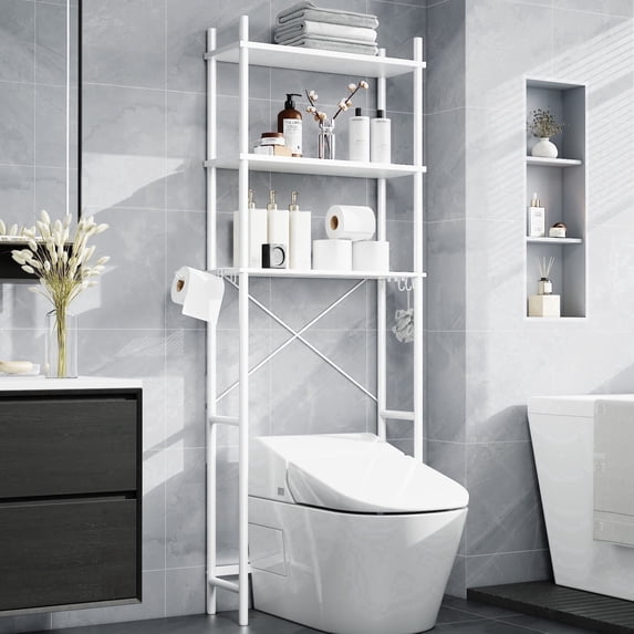 Capri 3-Shelf Over the Toilet Storage, Freestanding Metal Bathroom Organizers and Storage Shelf, White