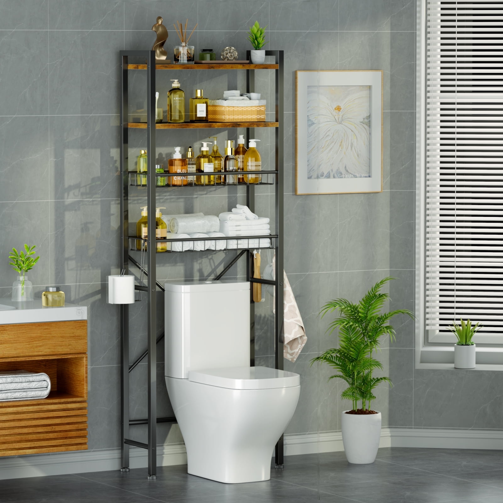 Capri 4-Tier Over-the-Toilet Storage Shelf, Bathroom Organizer Shelf ...