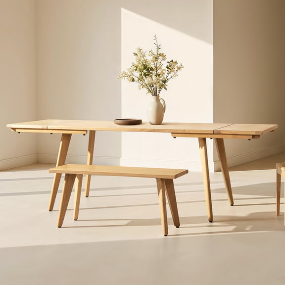 Capri 41.5" Solid Red Oak Wood Bench - Natural Brown, Mid-Century Modern Dining, Entryway, Bedroom Seating - Handcrafted, Slim Profile for Small Spaces