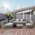 thumbnail image 1 of Capri PE Wicker Sectional Sofa Set, 6-Seat Outdoor Conversation Couch Set, 7 Pieces Rattan Patio Furniture Set for Porch Poolside Backyard, Quick Installation in 30 Mins, Brown, 1 of 13
